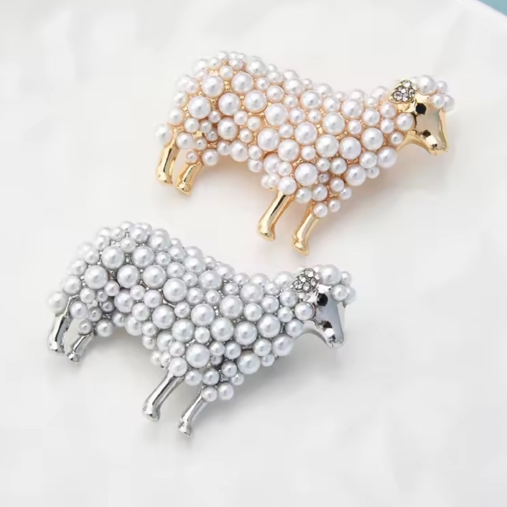 Vintage Pearl Sheep Gray Silver Brooch - Picture 12 of 14